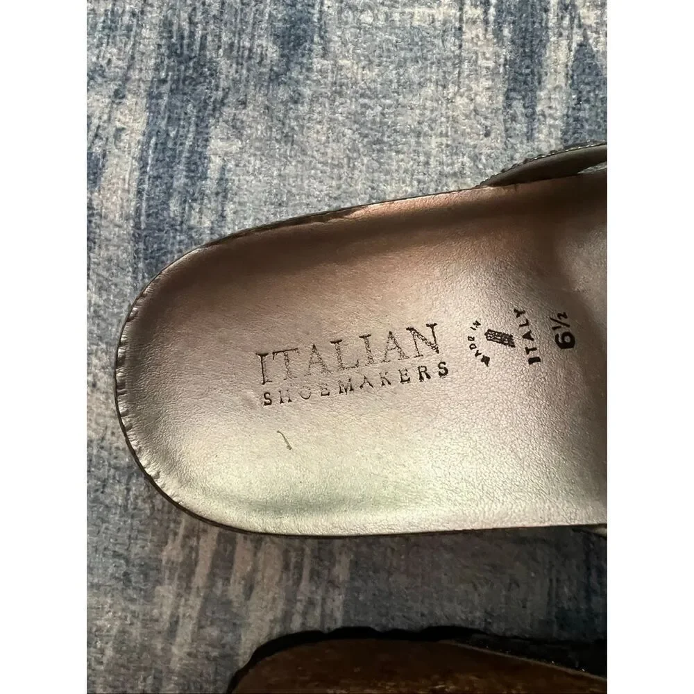 Italian Shoemakers Pewter Metallic Wedge Strappy Sandals Women's 6.5